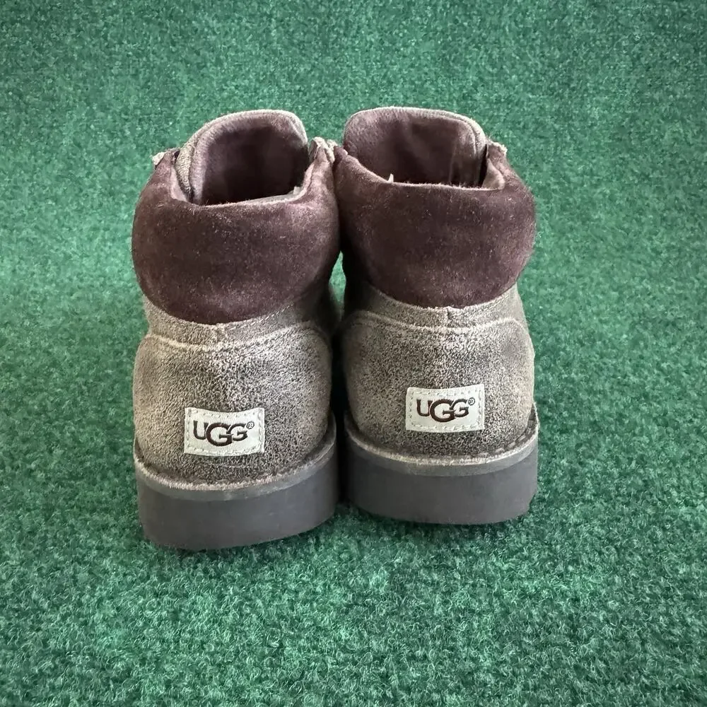 UGG Orin Bomber Leather Boots Shoes Lace Up Casual Kids Size 3 Brown 1013503K